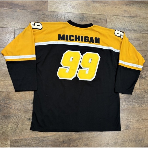 Big Land Other - Vintage 90s Michigan Stitched Hockey‎ Jersey XXL Black Yellow Big Land